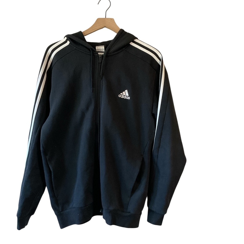 Adidas Men's Essentials 3-Stripes Regular-Fit Full-Zip Fleece Hoodie in black M